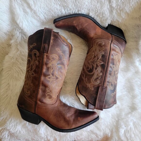 Smoky Mountain Women Smoky Mountain Women\'s Madison‎ Distressed Brown Leather Western Boots 6.5M